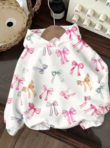 SHEIN Áo nỉ dài tay cổ tròn dáng rộng thoải mái dễ thương, in hình nơ dễ thương cho bé gái tuổi mới lớn, phù hợp cho mùa thu/đông - Nhiều màu - Xem 2