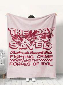 THE POWERPUFF GIRLS X SHEIN Blossom, Bubbles, Buttercup Pattern Fleece Throw Blanket -Plush Coral Blanket For Sofa, Office Chair & Travel, Ultra-Soft Lightweight Home Decor - Baby Pink - View 2