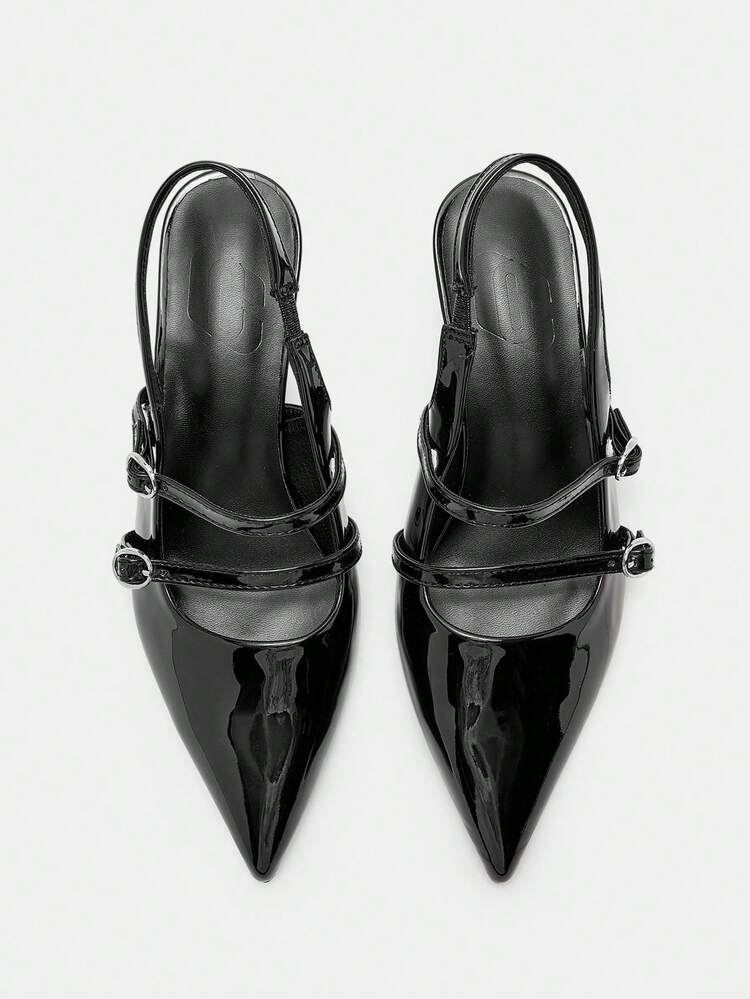 CUCCOO CURVES Breitschaftige Pumps mit spitzer Zehenkappe und hohem Absatz, elegante Aprikosen- und Schwarzfarbe, Knöchelriemen Sandalen für alle Jahreszeiten