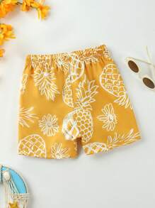 Adorable Pineapple Print Baby Boy Beach Shorts, Suitable For Summer Beach Vacation - Yellow - View 2