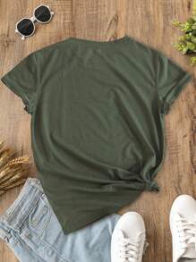 INAWLY 字母图案T恤 先喝咖啡，再做事 女士上衣 - 軍綠色 - 查看 3