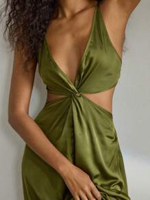 Ocili Ocili Vestido largo de satén sedoso y cómodo con tirantes retorcidos, estilo minimalista, camisón de descanso para damas