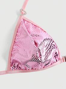 ROMWE J-Fashion Y2K 蛇皮印花系带性感女士内衣套装 - 粉色 - 查看 5