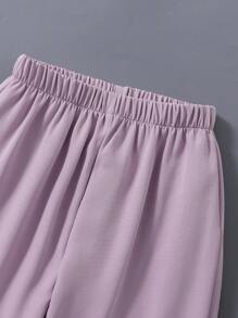 Tween Girl' Purple Casual Tank Top Set, Suitable For Outdoor & Various Occasions, Fashionable & Minimalist White Tower Design, Summer Two Piece Set - Purple - View 6