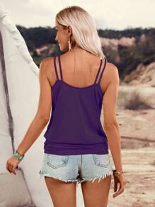 LanaWest Áo camisole nữ màu trơn, dáng rộng, xếp ly, thích hợp cho kỳ nghỉ. - Màu tím - Xem 2