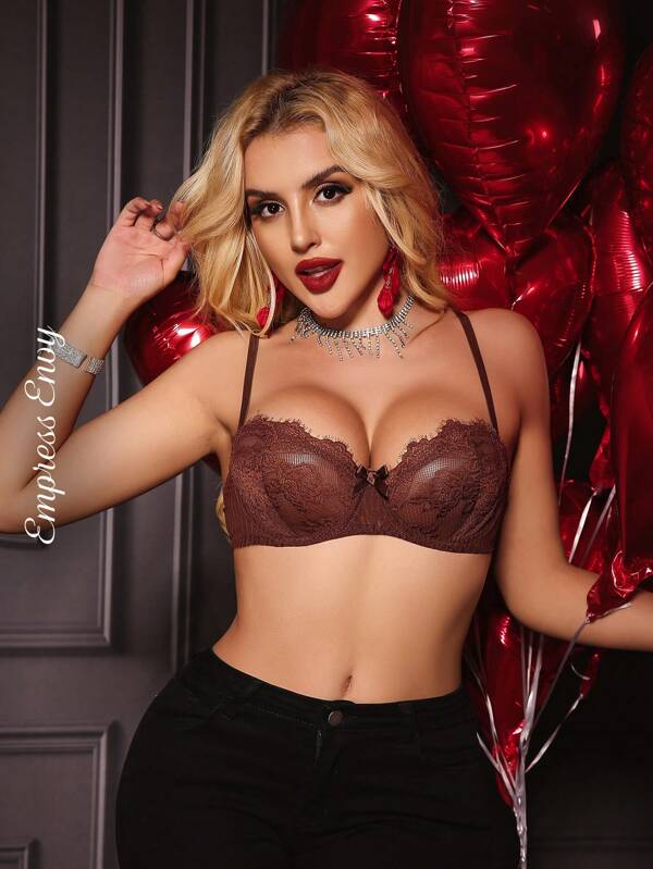 SHEIN Opulent Queen 1/2 Cup Lace Floral Sexy Women's Lingerie