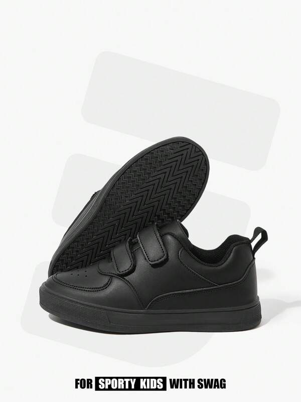 JNSQ 1 Pair Children's Classic Black Casual Lightweight Soft Sole Non-Slip Hook And Loop Sports Shoes, Versatile Back To School Sneakers