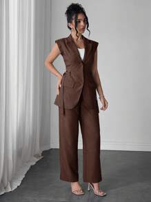 Modelyn Bộ 2 món xuân/hè cho nữ có thắt nút tre thiết kế eo thắt hiện đại thanh lịch, thời trang - màu nâu - Xem 7