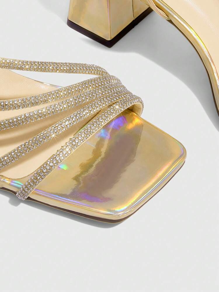 CUCCOO SZL Women's Gold High-Heeled Sandals, Bow Diamond Straps Decorated With Metal Elements, Fashionable High-Heeled Sandals, Suitable For Parties, Commuting, Shows, Fashionable Metal High Heels