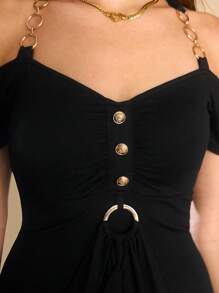 ROMWE J-Fashion Women's Y2K Elegant Halter Chain Mini Dress, Solid Color - Black - View 4