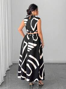 Elenzga Váy đi nghỉ không tay gợi cảm cỡ lớn, phong cách đi làm - màu đen - Xem 6