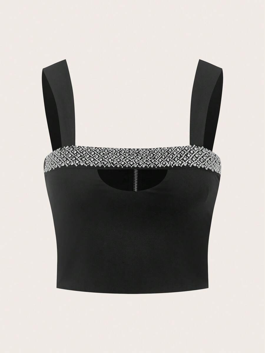 TryMe Sparkly Decor Casual Sexy Tank Top Club Night Night Black Summer - Black - View 1