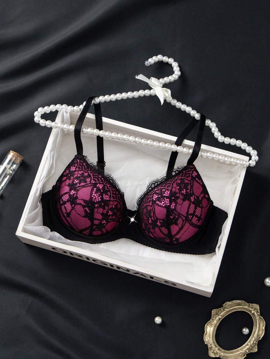 1pc Sexy Lace Minimalist Push Up Small Bust Support Underwire Bra