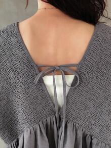 FRIFUL T-shirt ample et décontracté pour femmes, de couleur unie avec un patch au dos, nœud papillon et découpe. Idéal pour l'été.