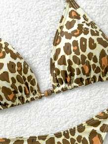 Soleia 2 piezas Conjunto de bikini de mujer con estampado de leopardo, color contrastante y detalles con cuentas, para usar de vacaciones - Multicolor - Ver 5