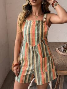 Breezaya Plus Size Women Textured Striped Sleeveless Jumpsuit With Side Pockets, Casual