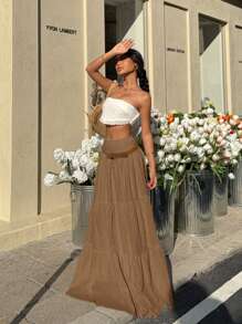 SHEIN EZwear 大码休闲纯色半身裙