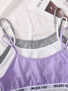 SHEIN Conjunto de 3 peças de sutiã esportivo casual minimalista com letras gráficas, macio e confortável para meninas adolescentes