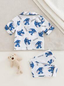 2 Stücke Pyjama-Set für Kleinkinder, Jungen, niedlicher Cartoon-Maus-Kaninchen Muster, weiße Basis, kurzärmelige Strickjacke und Hose, bequemes Pyjama-Set für den Schulanfang, Sommer-Outfits, Back Tp, Schulkleidung, Schulbedarf, Schultaschen, Sommer-Pyjama-Set für Jungen, Nachtwäsche für Kleinkinder, Jungen, Pyjama-Set für Jungen