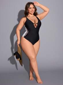 Shapewave Bộ đồ bơi một mảnh cỡ lớn có họa tiết da báo, khóa kéo có thể điều chỉnh, định hình và nâng đỡ - màu đen - Xem 5