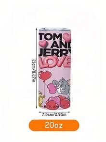TOM & JERRY X SHEIN Taza divertida y linda con patrón de letras y dibujos animados, tapa de apertura a presión, capacidad grande de 20 onzas, ligera y portátil
