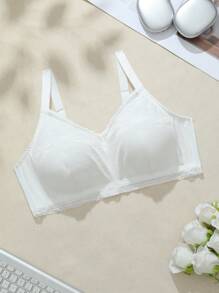 SHEIN 1件大码女士蕾丝无钢圈文胸套装 - 白色 - 查看 8