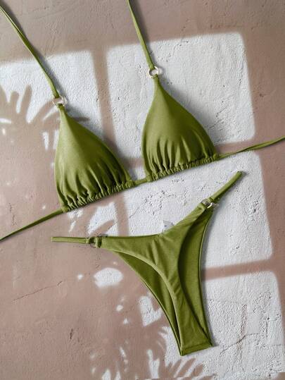 Swim Vcay Women Solid Color Sexy Bikini Set, Summer Beach