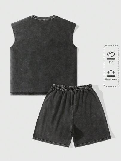 Street Life Men's Summer Round Neck Vest And Shorts Casual Suit (Random Spray Color)