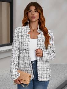 EMERY ROSE Áo khoác dài tay họa tiết kẻ caro thường ngày cỡ lớn - trắng - Xem 4