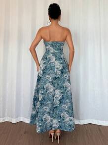 女式夏季束腰蓝色雏菊印花吊带背心优雅连衣裙 - 藍色 - 查看 2