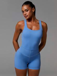 Athîral Women's Solid Color Casual Backless Jumpsuit - Blue - View 4