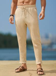 Manfinity RSRT Quần ống côn đơn sắc thắt eo túi đơn giản cho nam - Màu Khaki - Xem 1