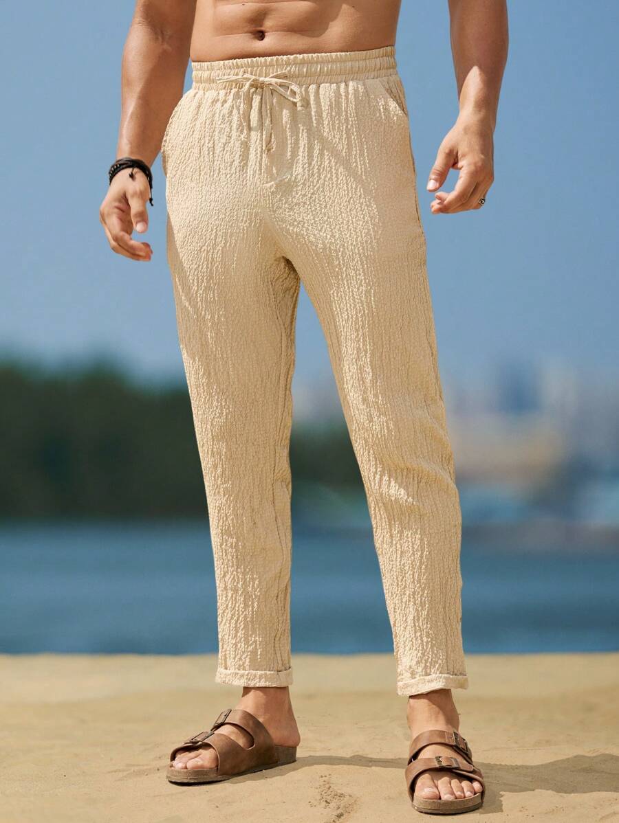 Manfinity RSRT Quần ống côn đơn sắc thắt eo túi đơn giản cho nam - Màu Khaki - Xem 1