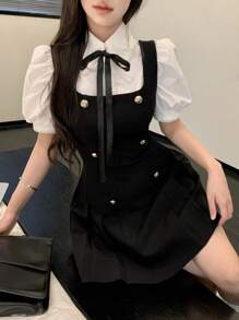 DAZY 女士修身纯色吊带连衣裙，金属扣装饰，适合开学季和春夏季