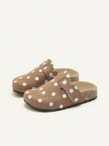 SHEIN Spring/Summer Casual Lightweight All-Match Brown Polka Dot Pattern Cute Slip-On Flat Sandals For Baby Girls