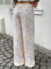 SHEIN EZwear Pantalon ample casual imprimé tout-sur-tout pour femmes