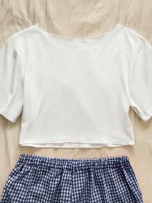 Chiquease Women Casual Numeric Print Short Sleeve Cropped T-Shirt - White - View 2