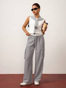 Hanevo Women's Elegant Striped Casual Sports Pants - Black and White - View 1