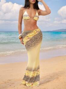 Swim SXY Bộ 3 Bikini Đi Biển Mùa Hè Cho Nữ Kèm Chân Váy Maxi Lưới, Họa Tiết Da Báo In - Nhiều màu - Xem 3