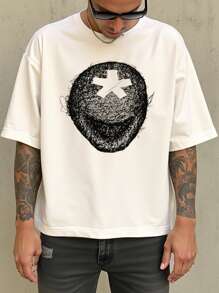 Manfinity Dauomo 男士夏季图案印花圆领短袖休闲 T 恤