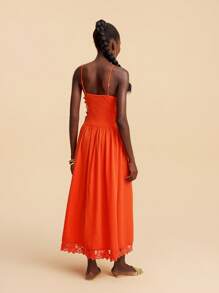 Travachic Chic Spaghetti Strap Plain Orange Dress With Flared Hem And Stylish Finish