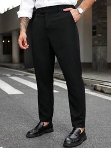 Manfinity Mode Men's Plus Size Simple Solid Color Business Side Pocket Suit Trousers, Formal, Ceremony - Black - View 5