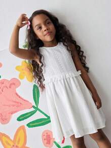 Maija Kids Maija Kids Chic Toddler Girl White Sleeveless Midi Dress Featuring Adorable Double Bow Accents On The Back. This Comfortable Round Neck Flared Polyester Dress Is Ideal For Summer Playtime And Everyday Adventures. - White - View 4