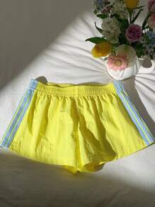 Comfortcana 女士黄色侧条纹松紧腰宽松休闲短裤，夏季