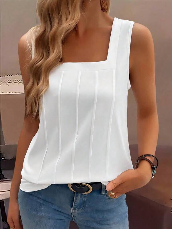SHEIN Tall Summer New Wide Strap Square Neck Loose-Fit Sleeveless Vest For Women, Slimming