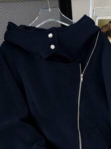 SHEIN EZwear Felpa con cappuccio e chiusura lampo, monocromatica, minimalista e alla moda, adatta per l'estate