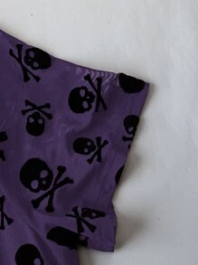 Sunspun Váy ngắn cúp nhung họa tiết đầu lâu Punk cỡ lớn thời trang - Màu tím - Xem 4