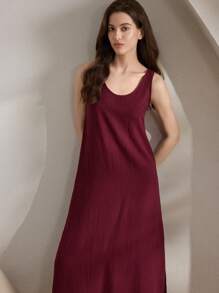 Ocili Váy ngủ Maxi dài mềm mại thoải mái màu trơn Leisure dành cho nữ mùa lễ hội Babydoll - Màu Đỏ Sâu - Xem 6