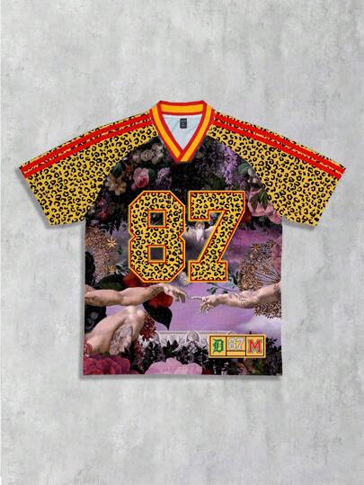 Prep Camiseta de manga corta con estampado de fútbol para hombre, adecuada para uso casual en primavera y verano