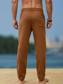 Manfinity RSRT Pantaloni casual da uomo tinta unita con passanti per cintura, versatili, per l'estate - Caffè Marrone - Visualizzare 2